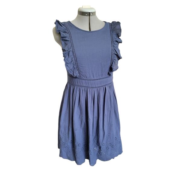 Altar'd State Ruffled Eyelet Dress Women’s Size M Open Back Scalloped Hem Blue - Picture 2 of 9